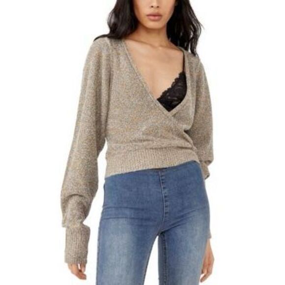 Free People Going For Gold Sweater in Metallic Rose Size Large - Picture 1 of 6